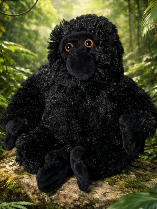 Vintage Black Gorilla Plush Ape Monkey Realistic, 8" Stuffed Toy - Picture 1 of 11